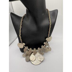 Chico's MatteGold Tone Statement Necklace Bib Charm Disc Coin Necklace